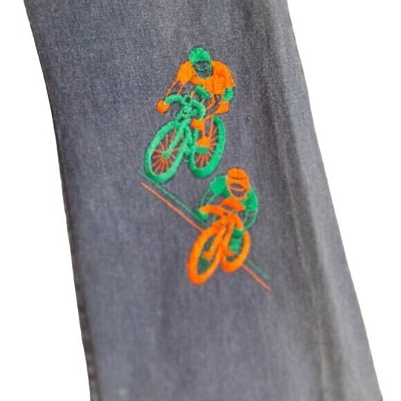 Vintage 1970s Ely Bell Bottoms Jeans with Cyclists High Waist Size 26 Sz S retro - Picture 4 of 10